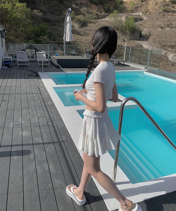 モノキニ 【3PCSET】リボンフリルスカートスイムウェア WHITE