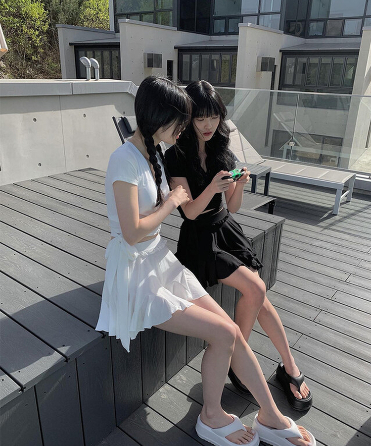 【3PCSET】リボンフリルスカートスイムウェア BLACK