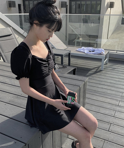 モノキニ ャーリングパフワンピーススイムウェア BLACK