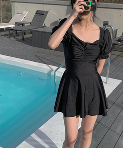 モノキニ ャーリングパフワンピーススイムウェア BLACK