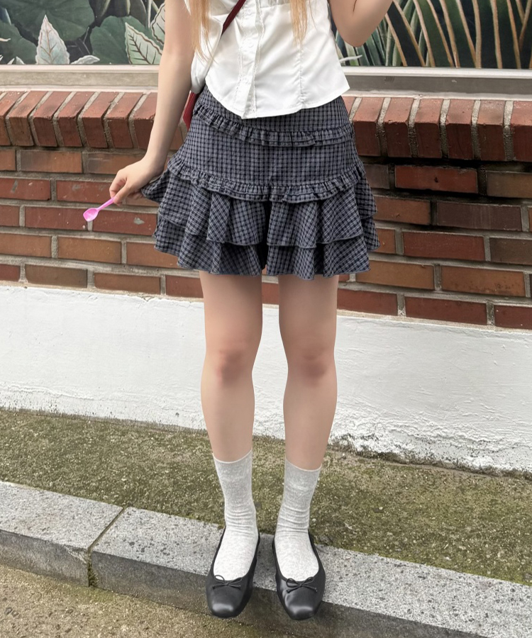 チェックモールミニスカート NAVY