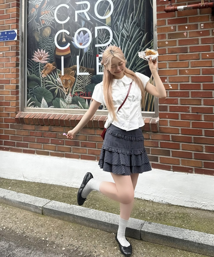 チェックモールミニスカート NAVY