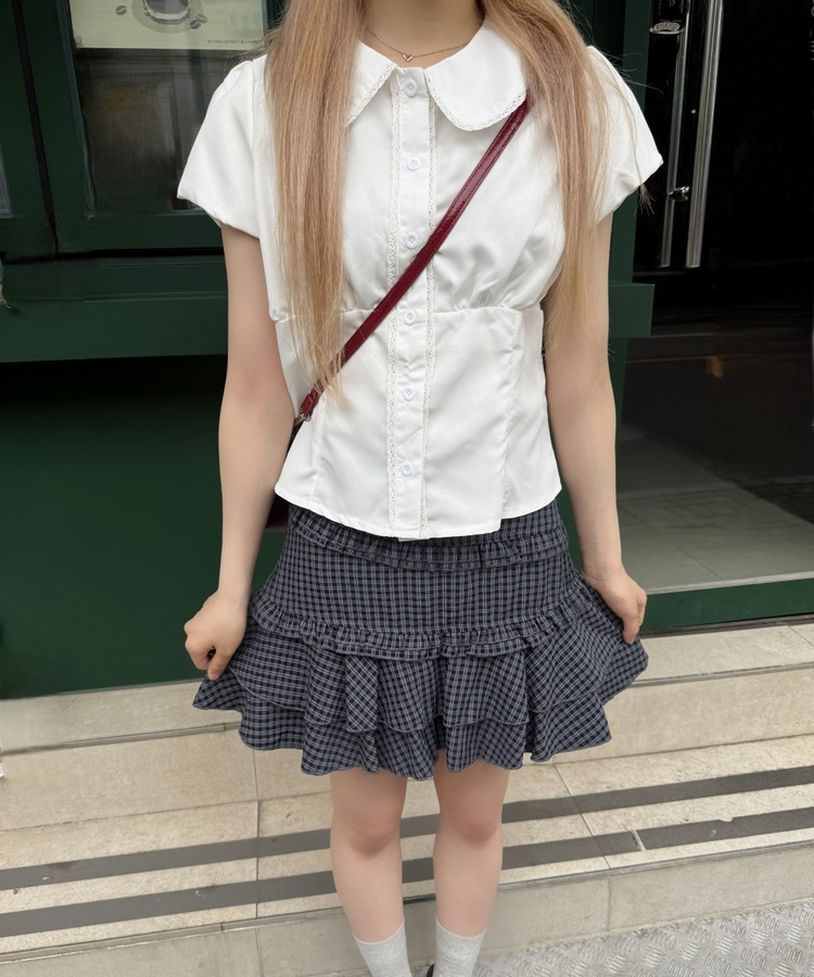 チェックモールミニスカート NAVY