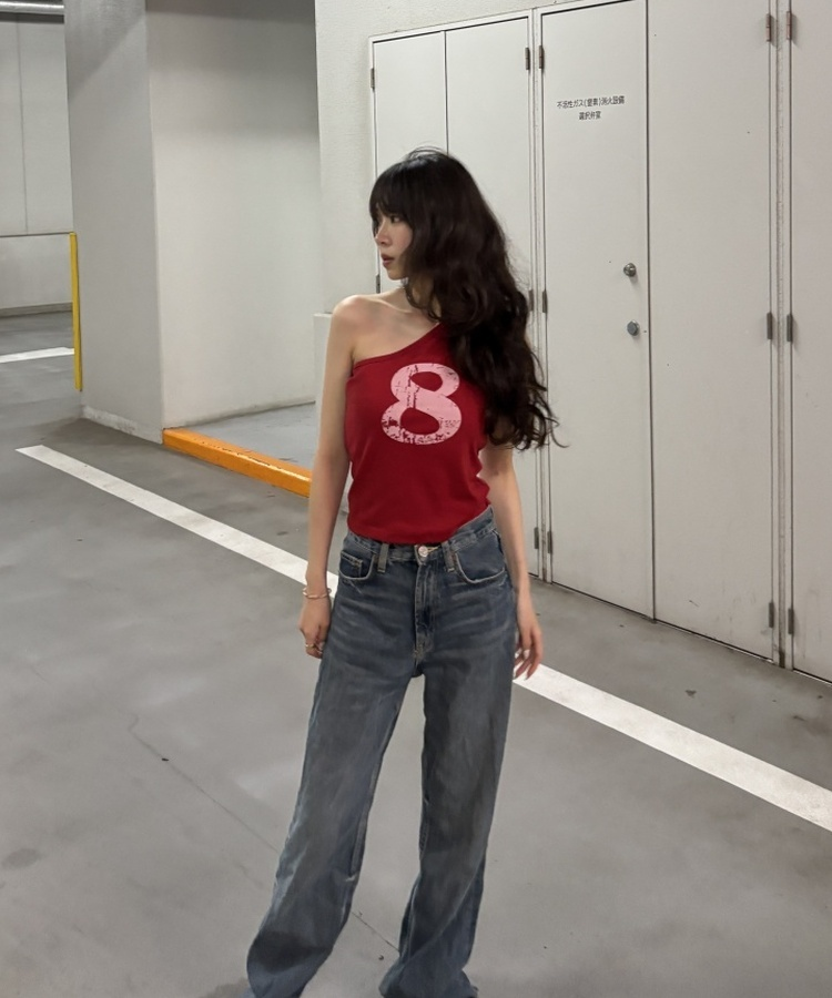ノースリーブ ナンバーワンショルダータンクトップ RED