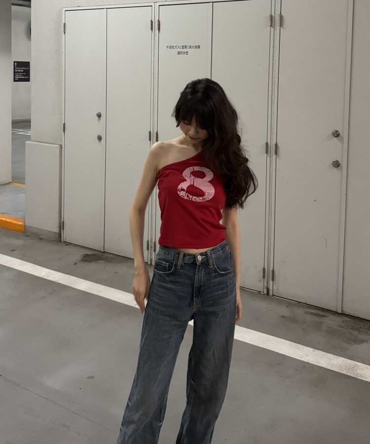 ノースリーブ ナンバーワンショルダータンクトップ RED