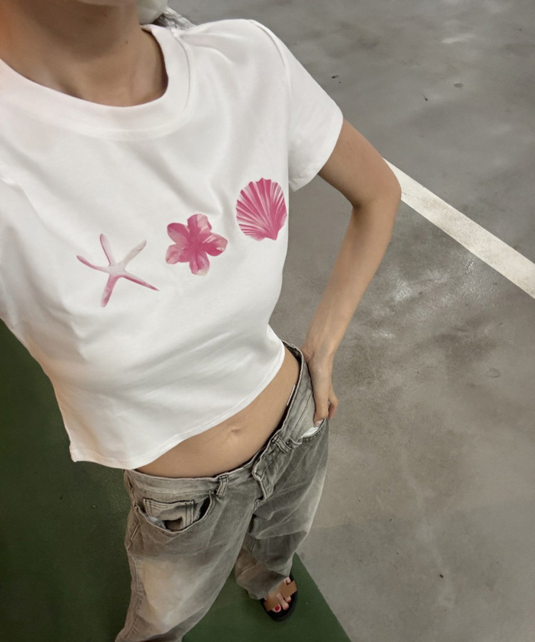 半袖Tシャツ シェルピンククロップドTシャツ WHITE