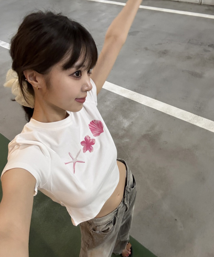 半袖Tシャツ シェルピンククロップドTシャツ WHITE