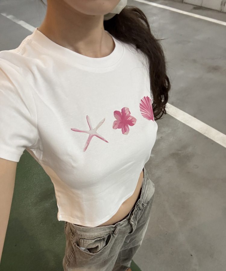 半袖Tシャツ シェルピンククロップドTシャツ WHITE