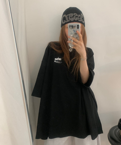 半袖Tシャツ レタリングオーバー半袖Tシャツ BLACK