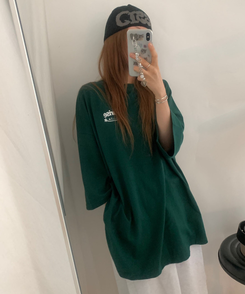 半袖Tシャツ レタリングオーバー半袖Tシャツ GREEN