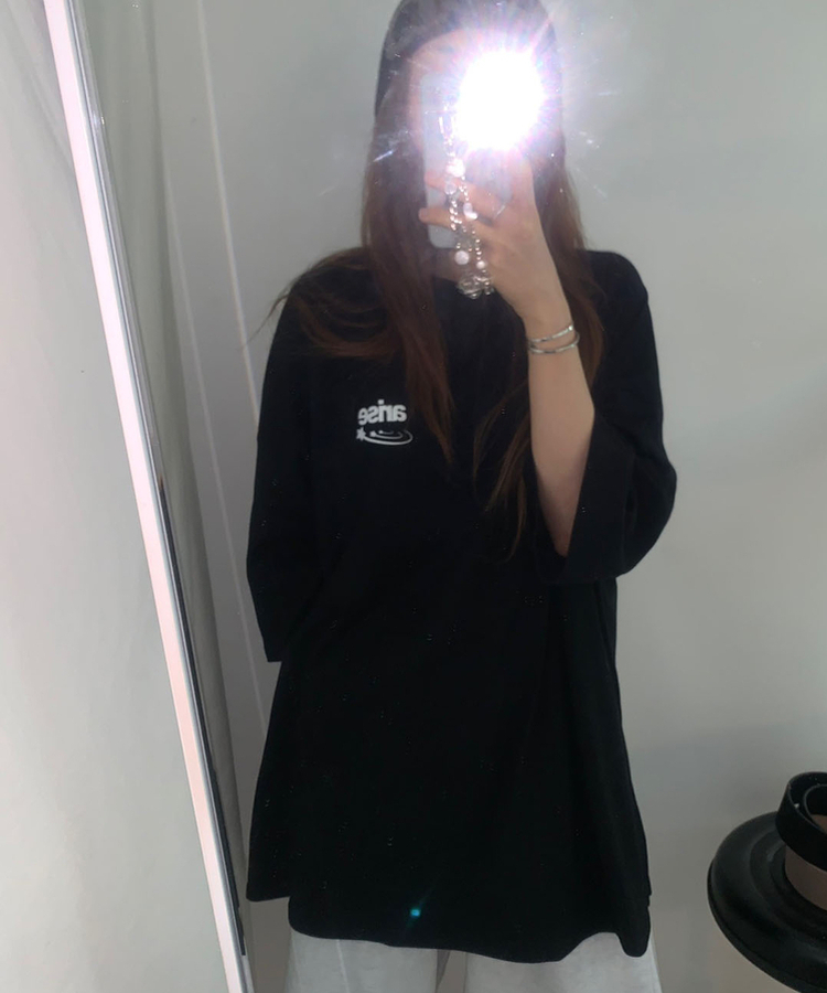 レタリングオーバー半袖Tシャツ BLACK