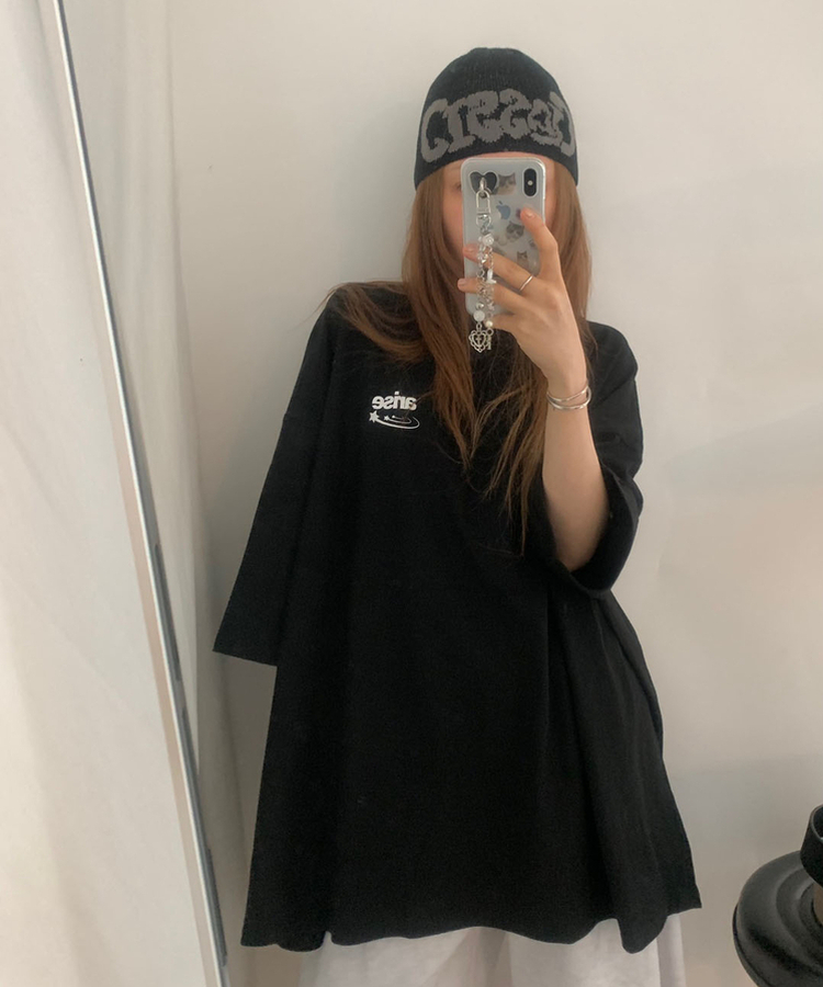 レタリングオーバー半袖Tシャツ BLACK