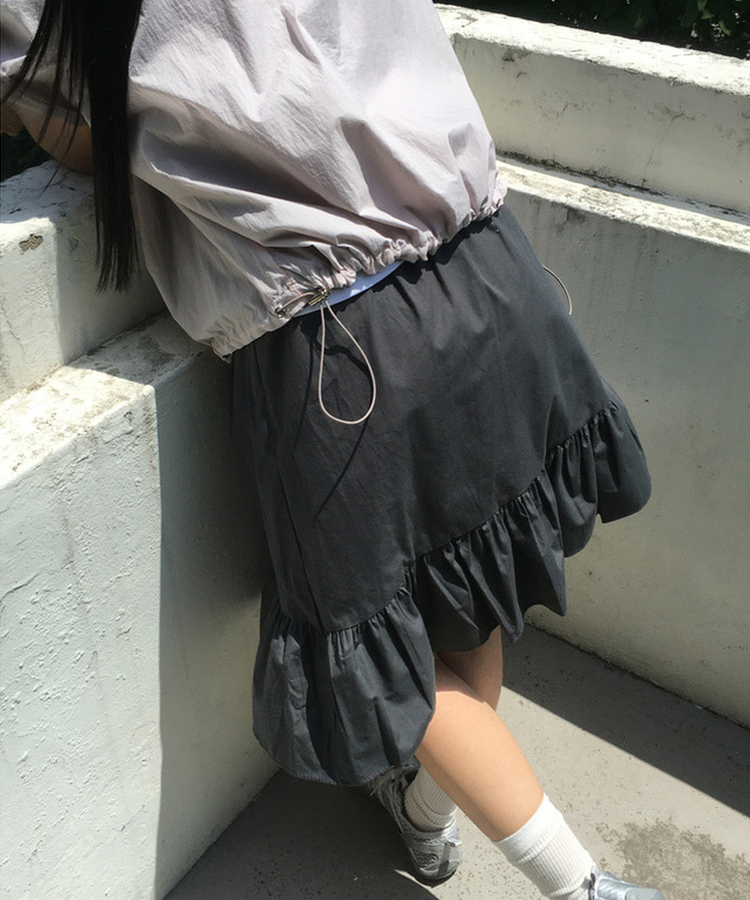 レースフレアバンディングミディスカート CHARCOAL
