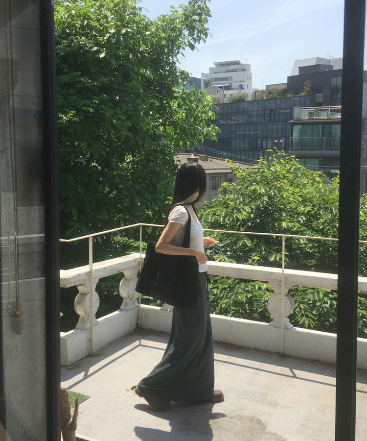 チェックシフォンストリングロングスカート DEEP GREEN