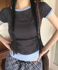 半袖Tシャツ バイカラーレイヤード半袖Tシャツ CHARCOAL