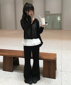 カーディガン シースルーフードクロップカーディガン BLACK