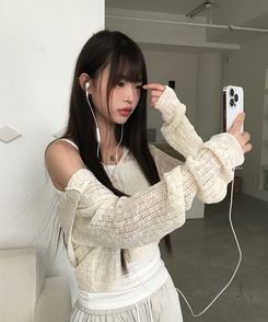 カーディガン シースルーフードクロップカーディガン IVORY