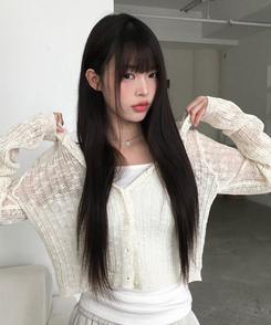 カーディガン シースルーフードクロップカーディガン IVORY