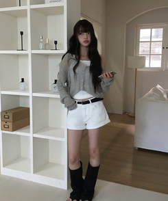 カーディガン シースルーフードクロップカーディガン KHAKI