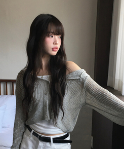 カーディガン シースルーフードクロップカーディガン KHAKI