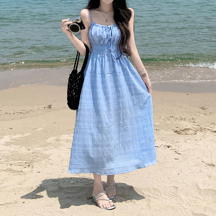 スモークキャミソールロングワンピース SKY BLUE