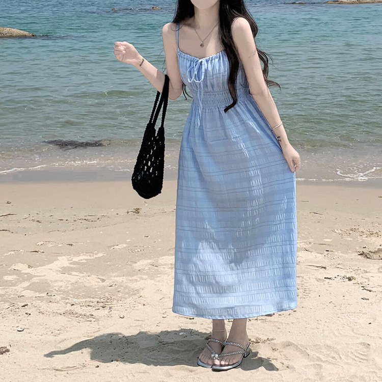 スモークキャミソールロングワンピース SKY BLUE