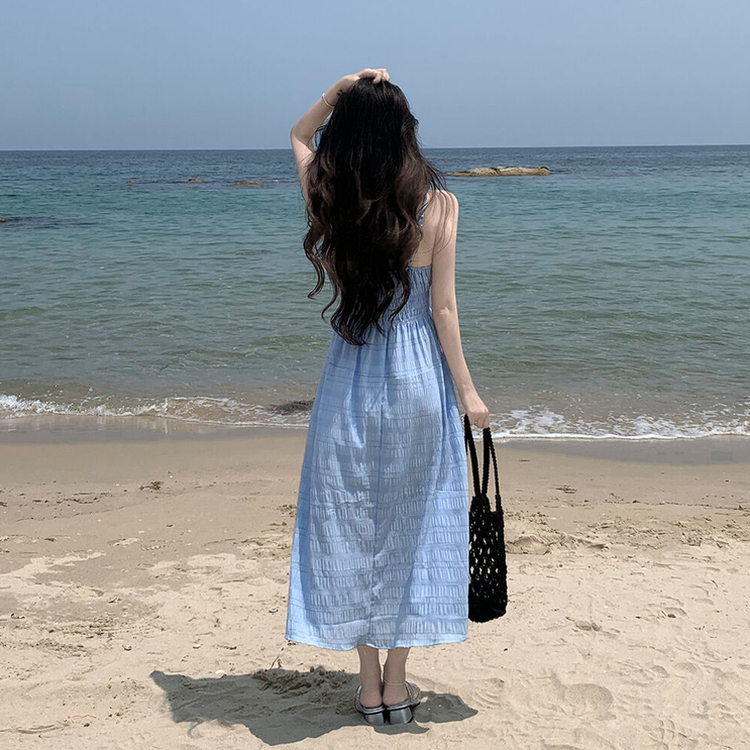 スモークキャミソールロングワンピース SKY BLUE