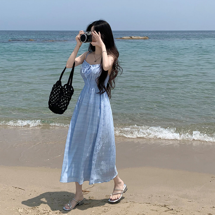 スモークキャミソールロングワンピース SKY BLUE
