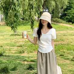半袖Tシャツ ジェーン スリムフィット サイドシャーリング Uネック 半袖Tシャツ IVORY