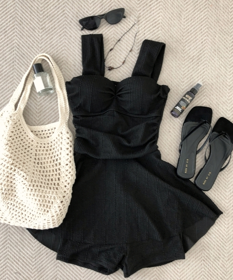 リボンカバーアップワンピースモノキニ BLACK
