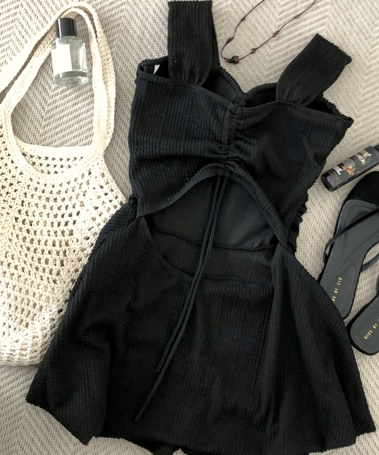 リボンカバーアップワンピースモノキニ BLACK