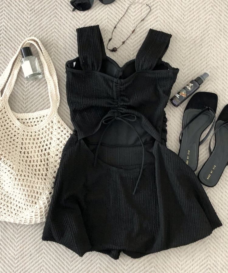 リボンカバーアップワンピースモノキニ BLACK