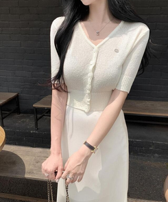 カーディガン クロップ半袖カーディガン(5color) IVORY