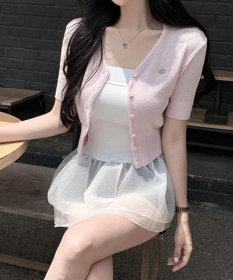 クロップ半袖カーディガン(5color) PINK
