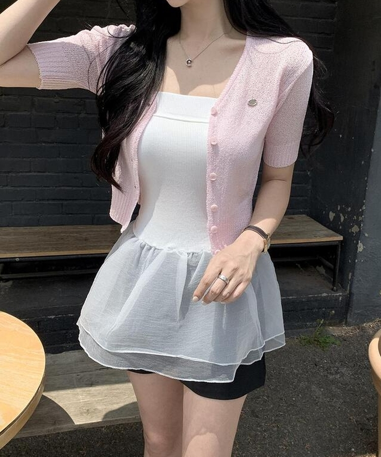 クロップ半袖カーディガン(5color) PINK