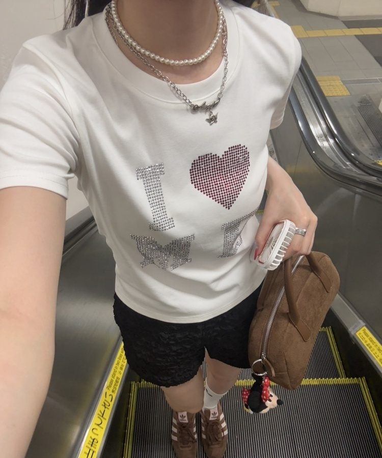 半袖Tシャツ ハートグリッター半袖Tシャツ WHITE