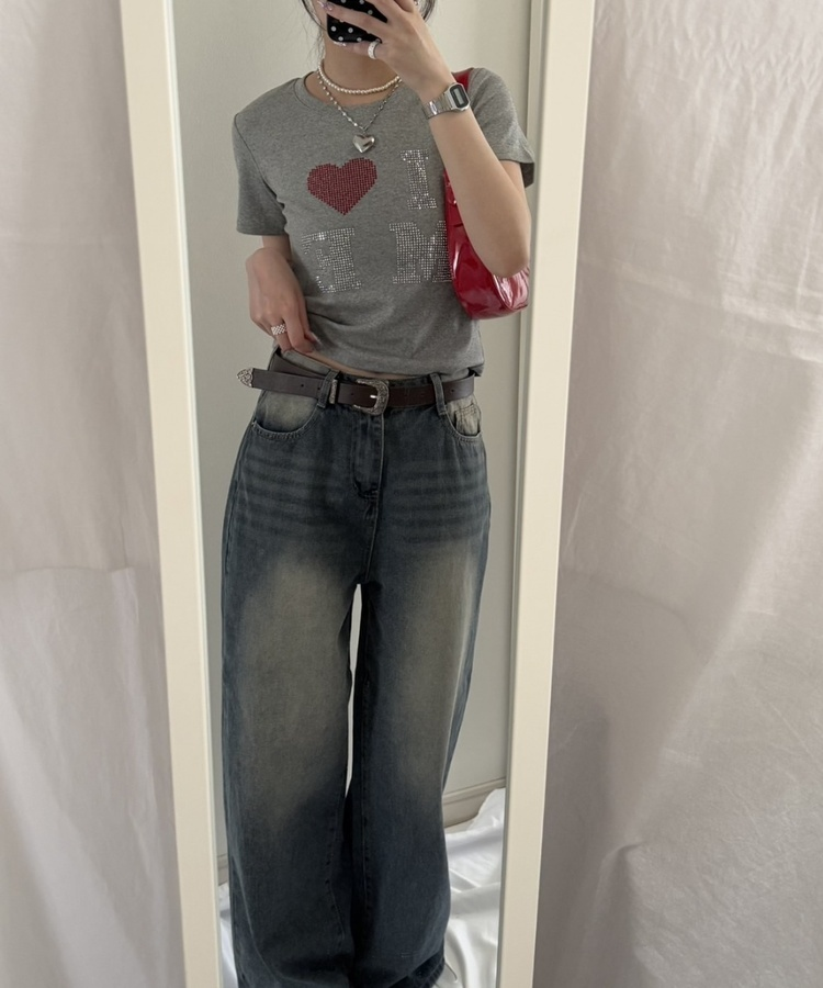 半袖Tシャツ ハートグリッター半袖Tシャツ GREY