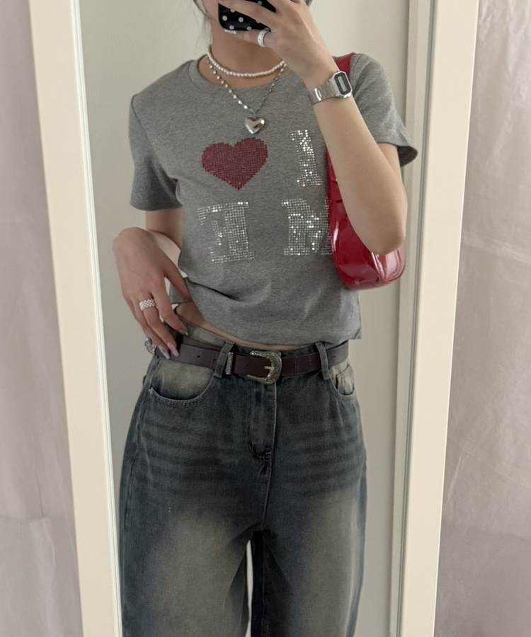 半袖Tシャツ ハートグリッター半袖Tシャツ GREY