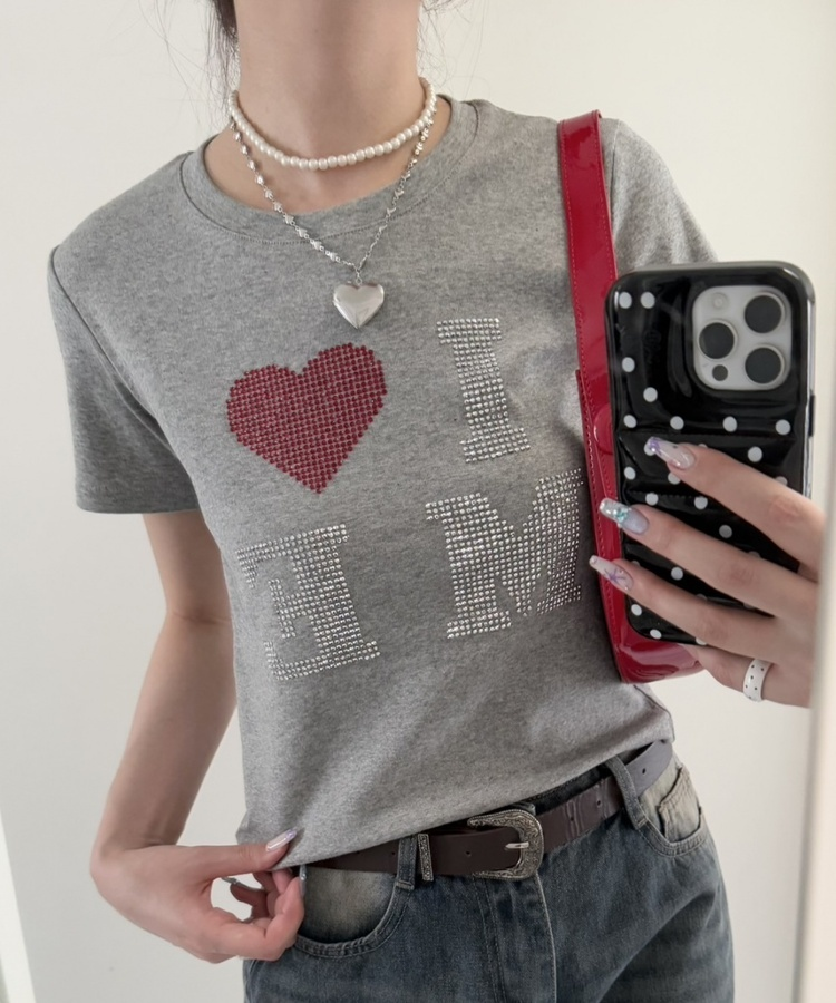 半袖Tシャツ ハートグリッター半袖Tシャツ GREY