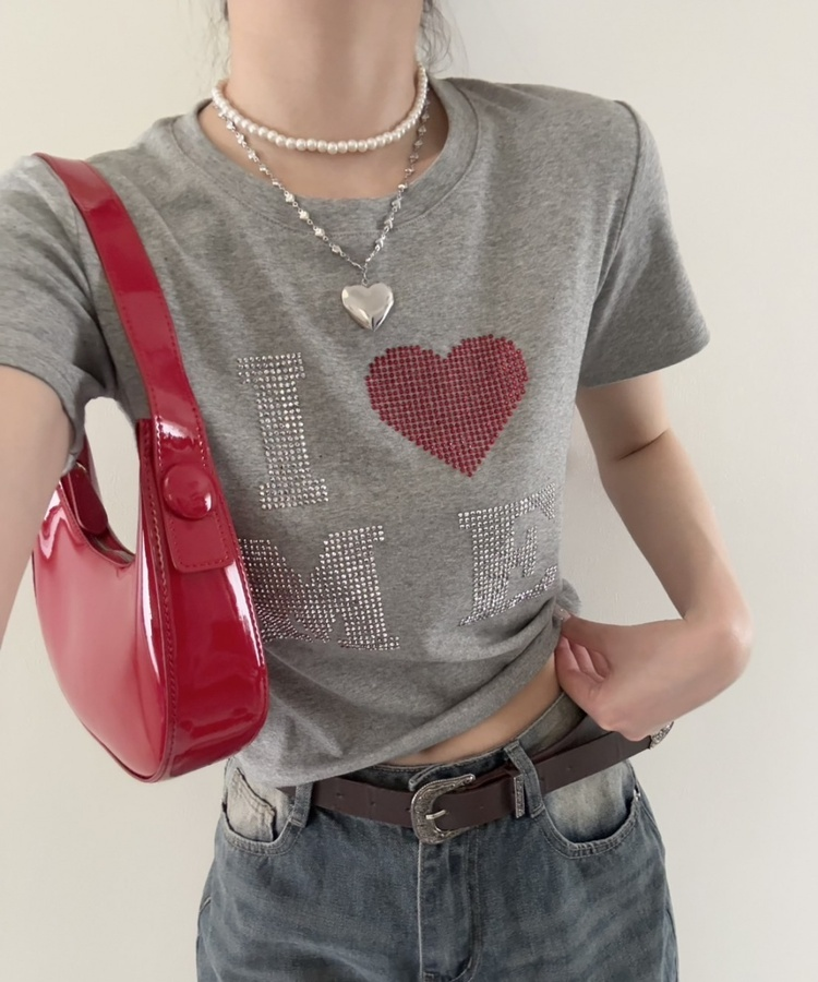 半袖Tシャツ ハートグリッター半袖Tシャツ GREY