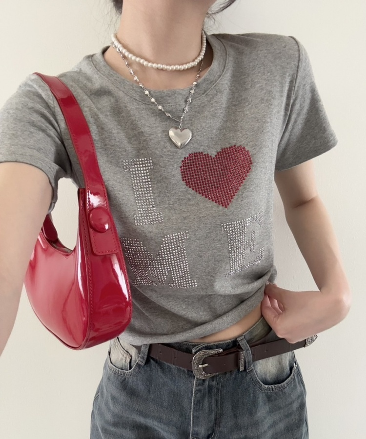 半袖Tシャツ ハートグリッター半袖Tシャツ GREY