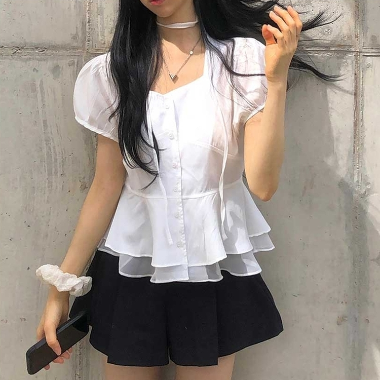 【マフラー付き】スクエアパフブラウス IVORY