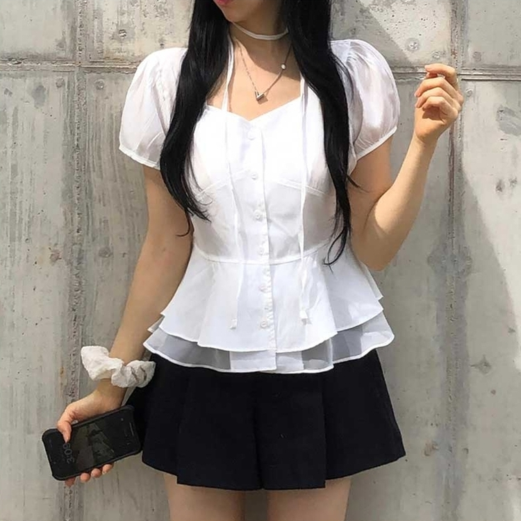 【マフラー付き】スクエアパフブラウス IVORY