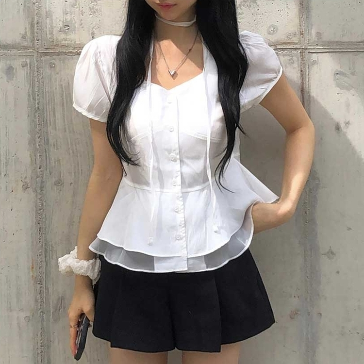 【マフラー付き】スクエアパフブラウス IVORY