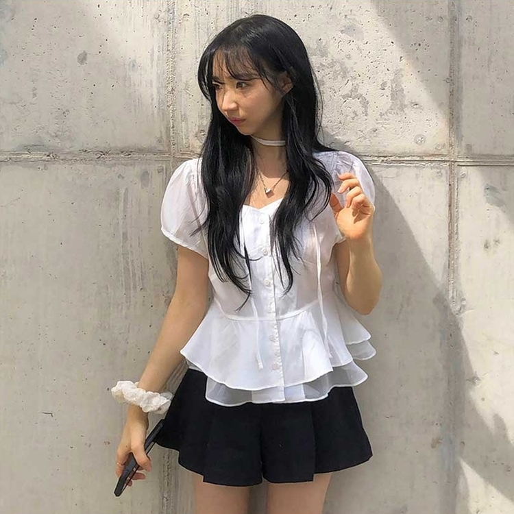 【マフラー付き】スクエアパフブラウス IVORY