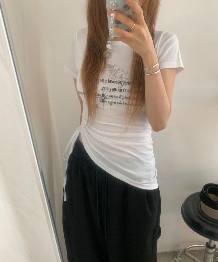 半袖Tシャツ スリムアンバランスシャーリング半袖Tシャツ WHITE