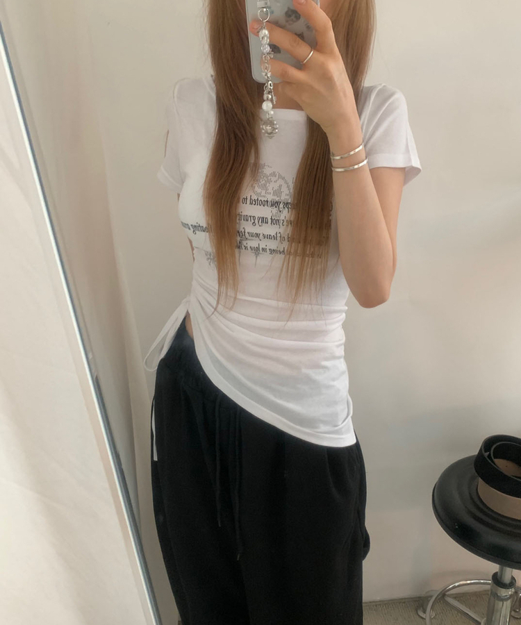 半袖Tシャツ スリムアンバランスシャーリング半袖Tシャツ WHITE
