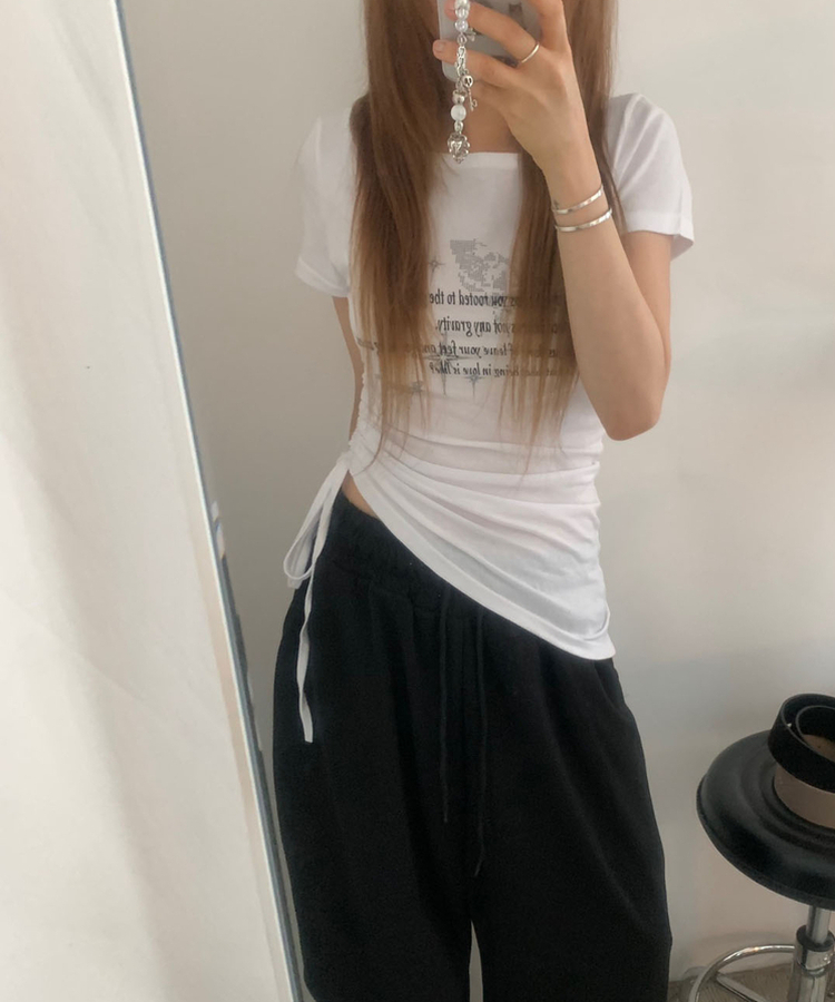 半袖Tシャツ スリムアンバランスシャーリング半袖Tシャツ WHITE