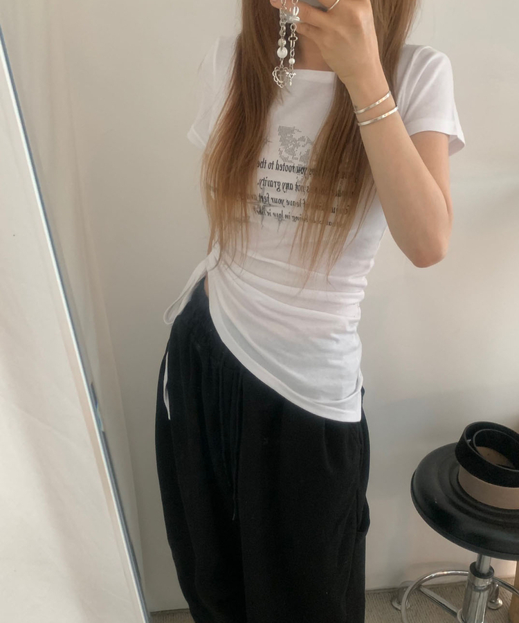 半袖Tシャツ スリムアンバランスシャーリング半袖Tシャツ WHITE
