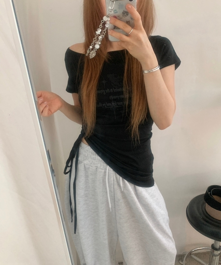 半袖Tシャツ スリムアンバランスシャーリング半袖Tシャツ BLACK